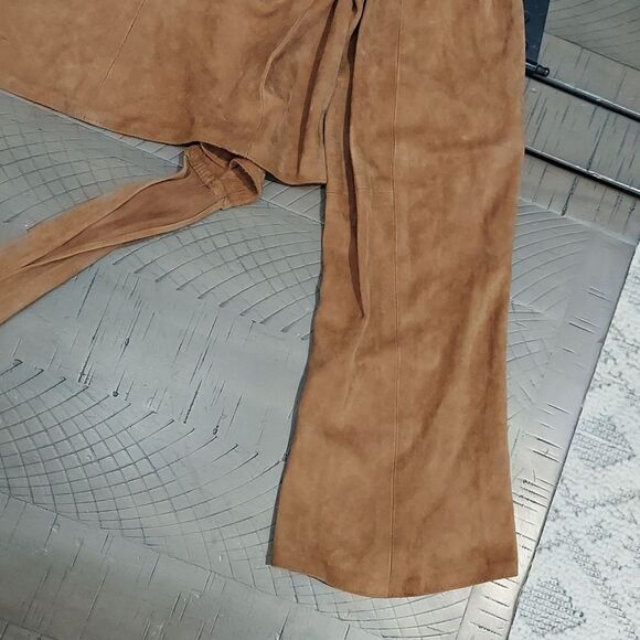 VAKKO NY 90s Y2K Tan Brown Goat Suede Cropped Tie Front Shirt Sz L - Picture 8 of 10